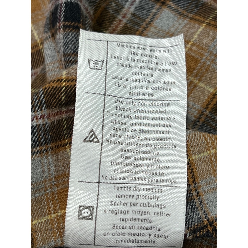 Carhartt Plaid Flannel Button Down Mens Large Brown Long Sleeve Work Shirt F06 - Picture 6 of 12